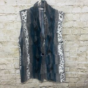 Vine Street Gray Green Animal Print Faux Fur Vest